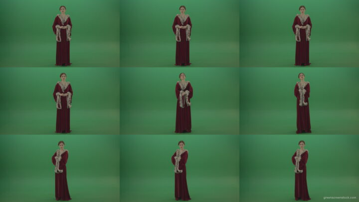 Young-actress-dressed-in-royal-dress-showing-different-scenes Green Screen Stock
