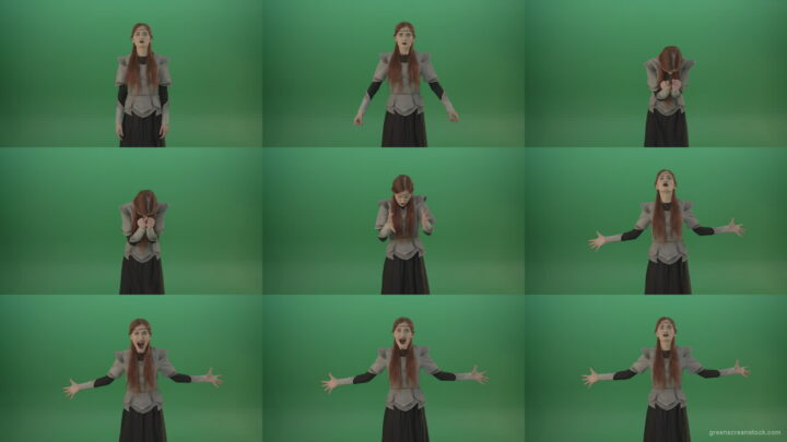 Аngry-girl-yelling-and-waving-her-hands-on-a-green-background. Green Screen Stock