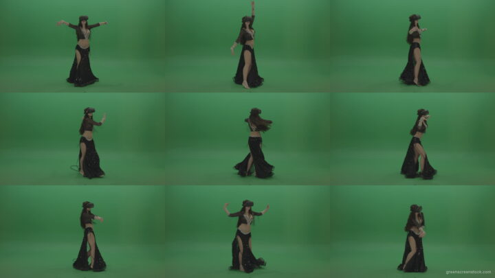 Beautiful-belly-dancer-in-black-wear-and-VR-gear-dances-over-green-screen-background Green Screen Stock