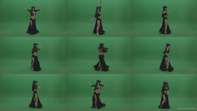 Beautiful-belly-dancer-in-black-wear-and-VR-gear-dances-over-green-screen-background Green Screen Stock