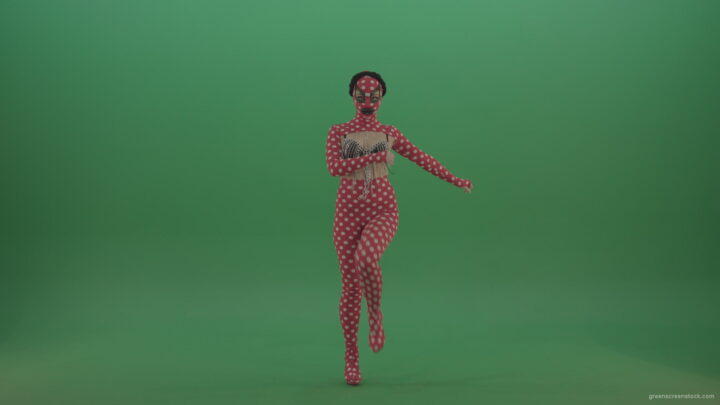 vj video background Beauty-red-dress-girl-march-in-front-view-isolated-on-green-screen_003