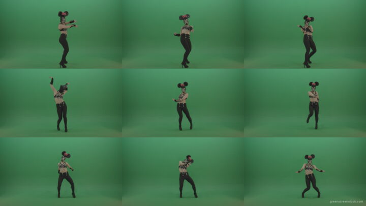 Erotic-sexy-girl-dancing-in-mask-and-mouse-costume-on-green-screen Green Screen Stock