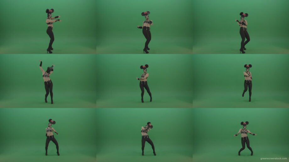 Erotic-sexy-girl-dancing-in-mask-and-mouse-costume-on-green-screen Green Screen Stock