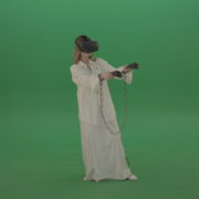 vj video background Girl-in-a-white-spacious-dress-is-wearing-glasses-of-virtual-reality-isolated-on-green-background_003