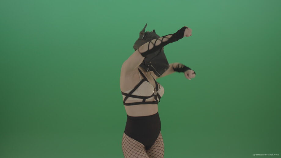 vj video background Girl-in-dog-mask-making-hand-beat-on-green-screen_003