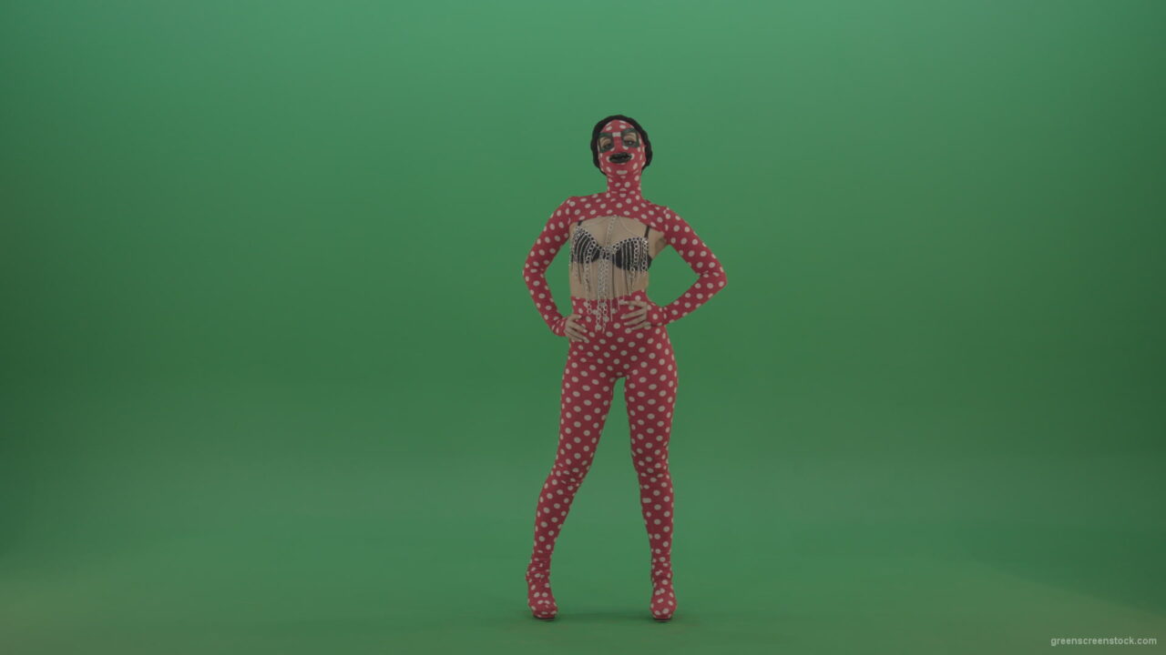 vj video background Girl-in-red-strip-dance-costume-in-front-view-posing-isolated-on-green-screen_003