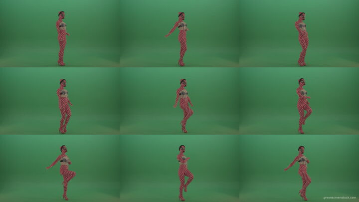Go-Go-Girl-in-Red-fetish-costume-with-chains-march-and-move-on-green-screen Green Screen Stock