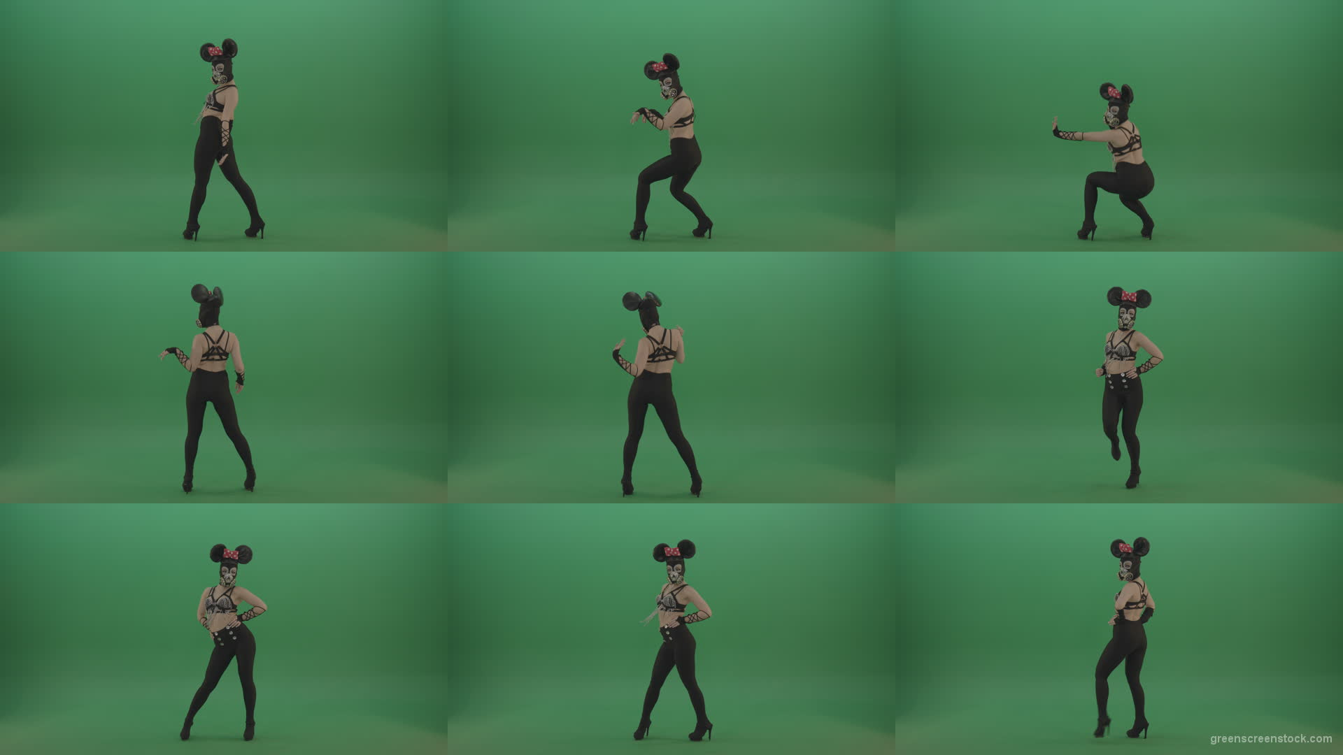 Mouse-Girl-in-mask-dancing-go-go-shaking-ass-and-posing-on-green-screen Green Screen Stock