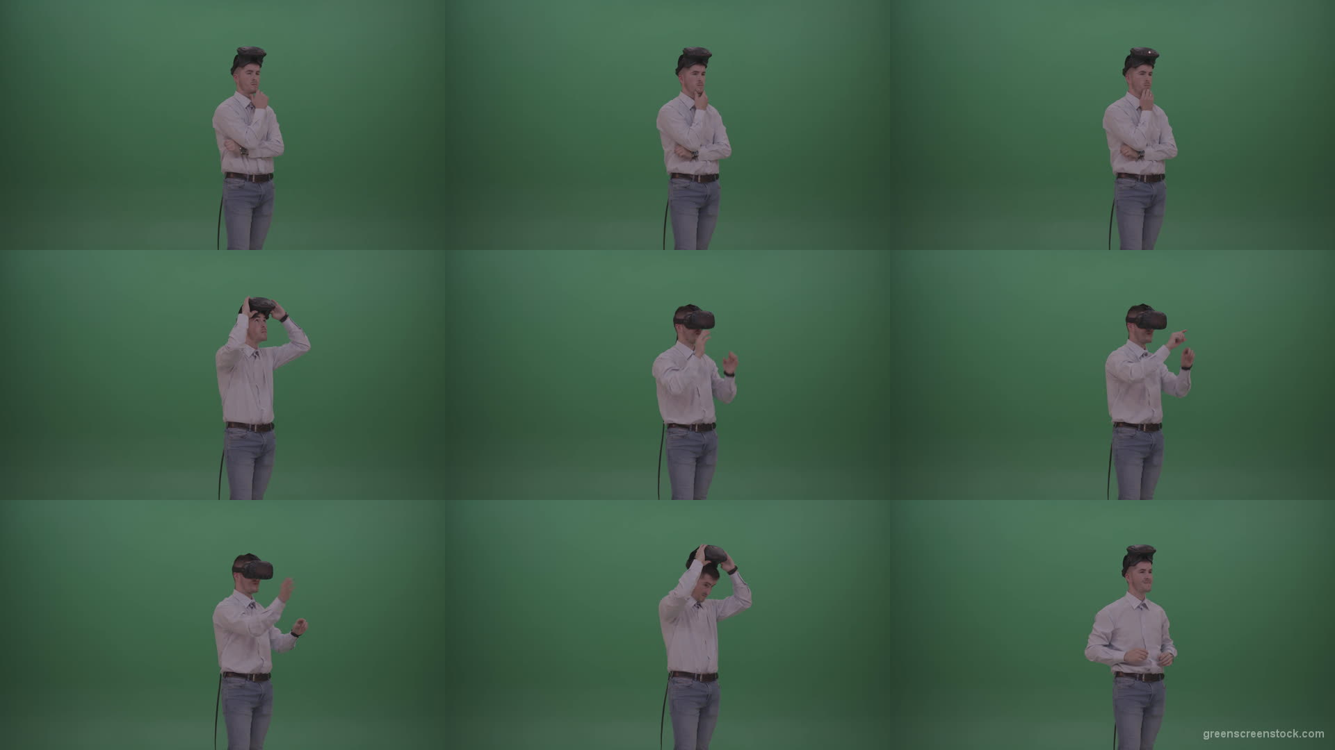 Young_Man_Wearing_White_Shirt_Making_Hard_Decision_Using_Virtual_Glasses_To_Solve_The_Task_Green_Screen_Wall_Chroma_Key_Background-1920 Green Screen Stock