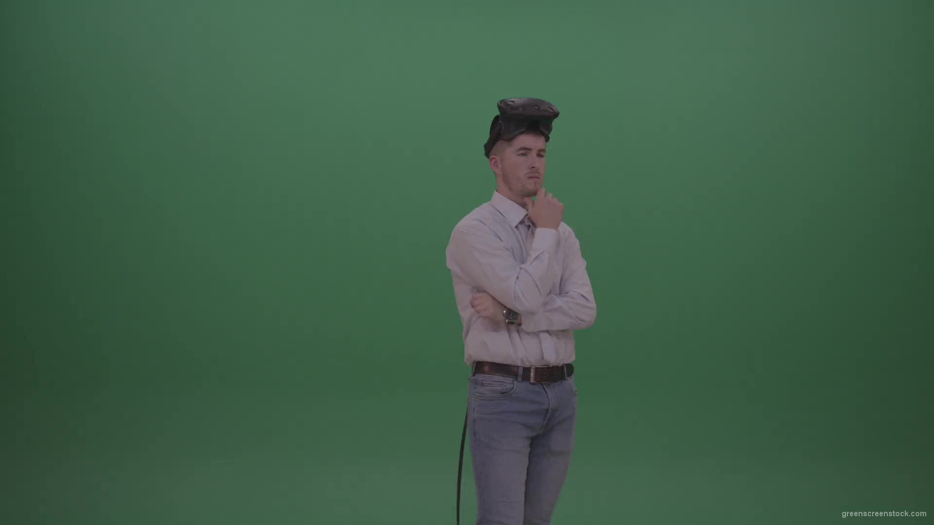 Young_Man_Wearing_White_Shirt_Making_Hard_Decision_Using_Virtual_Glasses_To_Solve_The_Task_Green_Screen_Wall_Chroma_Key_Background-1920_001 Green Screen Stock