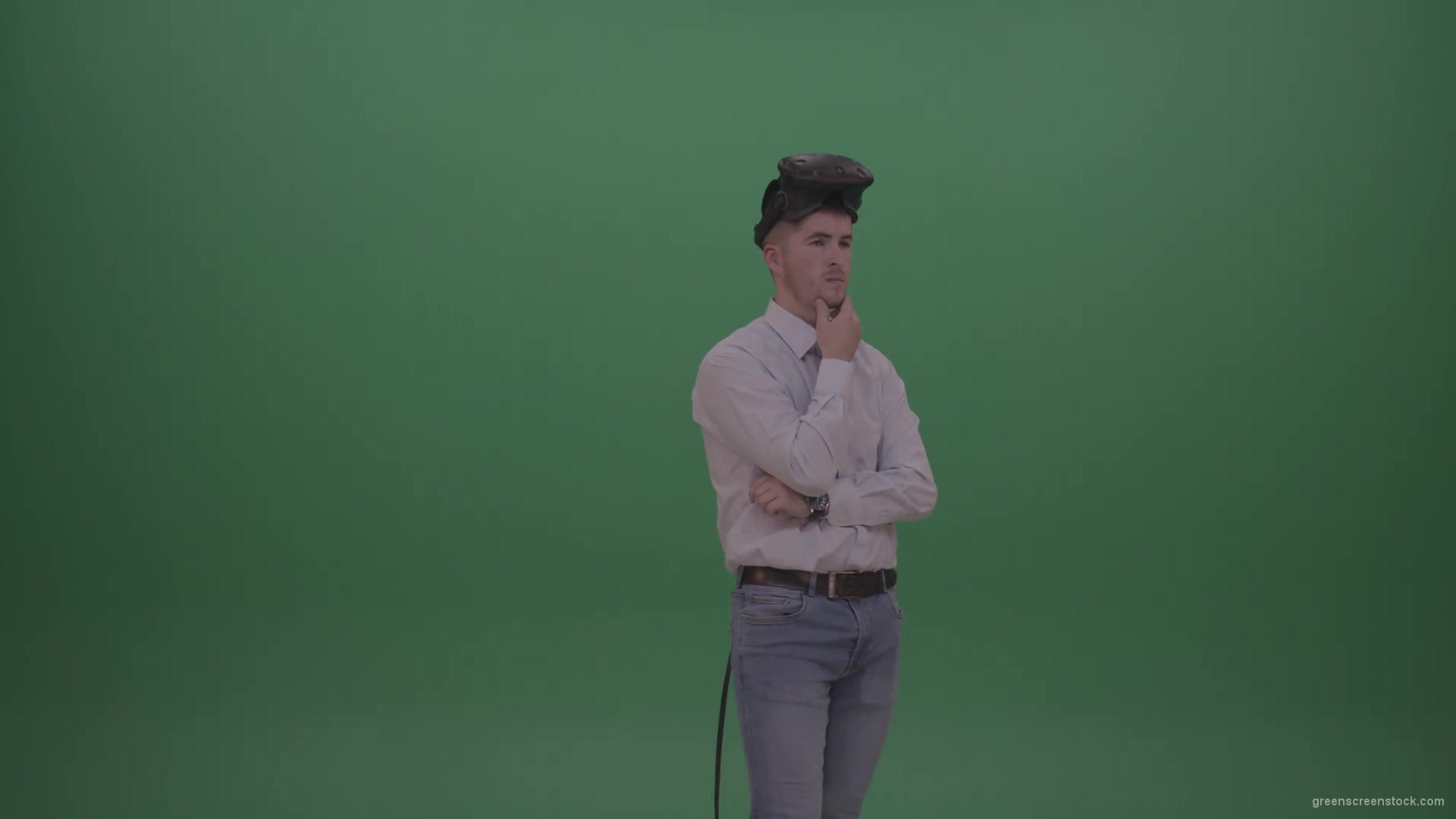 Young_Man_Wearing_White_Shirt_Making_Hard_Decision_Using_Virtual_Glasses_To_Solve_The_Task_Green_Screen_Wall_Chroma_Key_Background-1920_002 Green Screen Stock