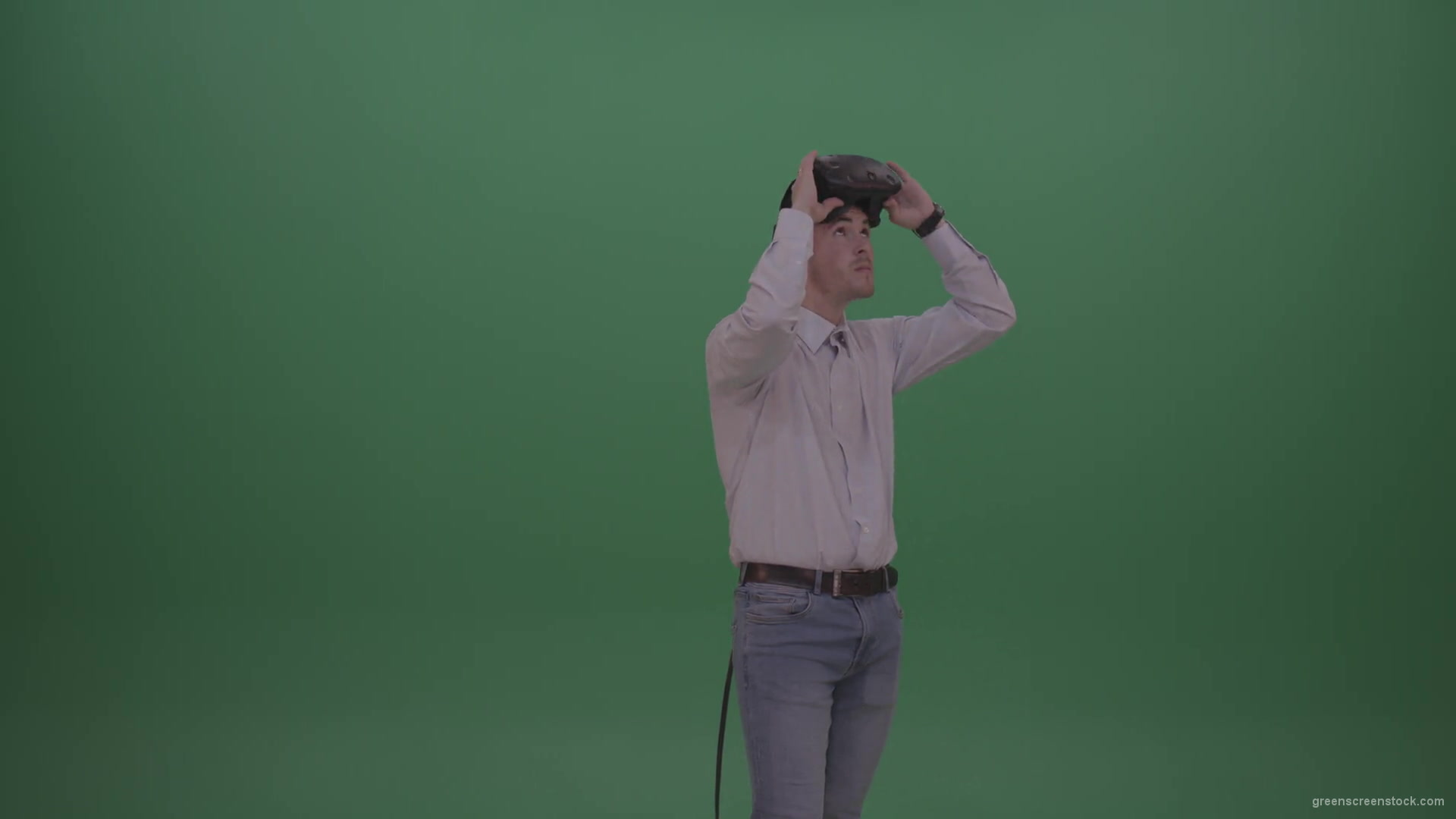 Young_Man_Wearing_White_Shirt_Making_Hard_Decision_Using_Virtual_Glasses_To_Solve_The_Task_Green_Screen_Wall_Chroma_Key_Background-1920_004 Green Screen Stock