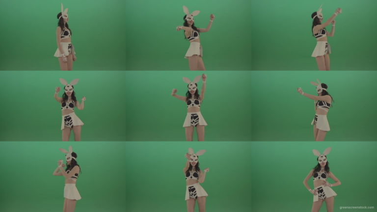 Bunny-Girl-making-hand-fist-beats-dancing-disco-EDM-rhythms-over-Green-Screen-1920 Green Screen Stock