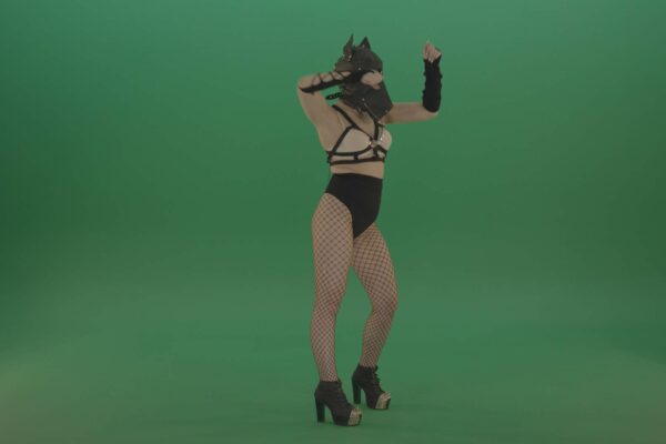 GO GO Dancing girl in wolf mask erotic dance on green screen