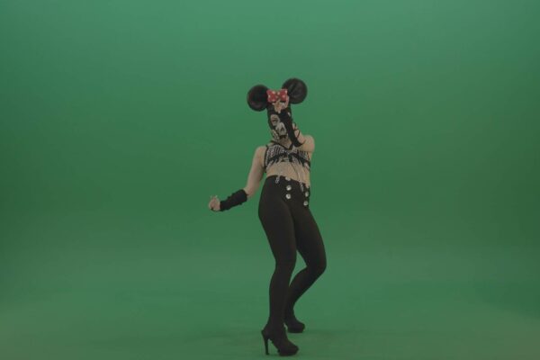 GO GO Dancing erotic dance girl in mouse mask on green screen