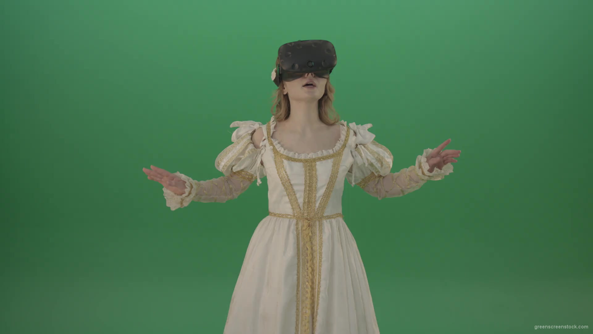 Girl-in-3-in-virtual-reality-has-swallowed-up-in-another-three-dimensional-world-isolated-on-green-screen-1920_001 Green Screen Stock
