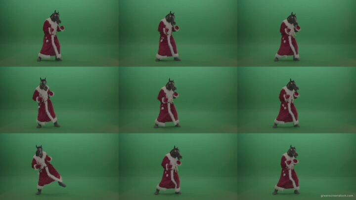 Horse-head-santa-displays-his-fight-techniques-over-chromakey-background-1920 Green Screen Stock
