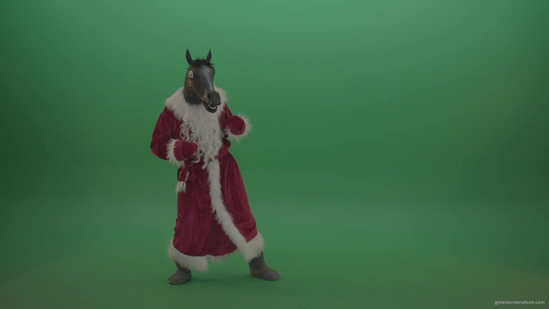 Horse-head-santa-displays-his-fight-techniques-over-chromakey-background-1920_004 Green Screen Stock