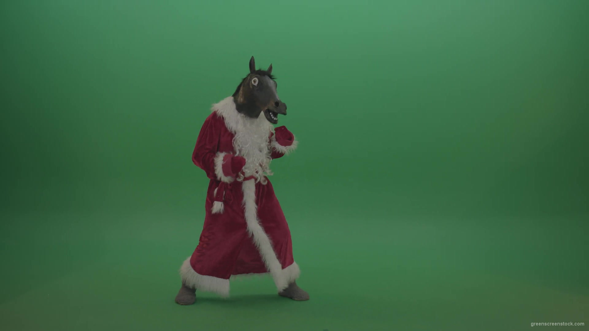 Horse-head-santa-displays-his-fight-techniques-over-chromakey-background-1920_005 Green Screen Stock