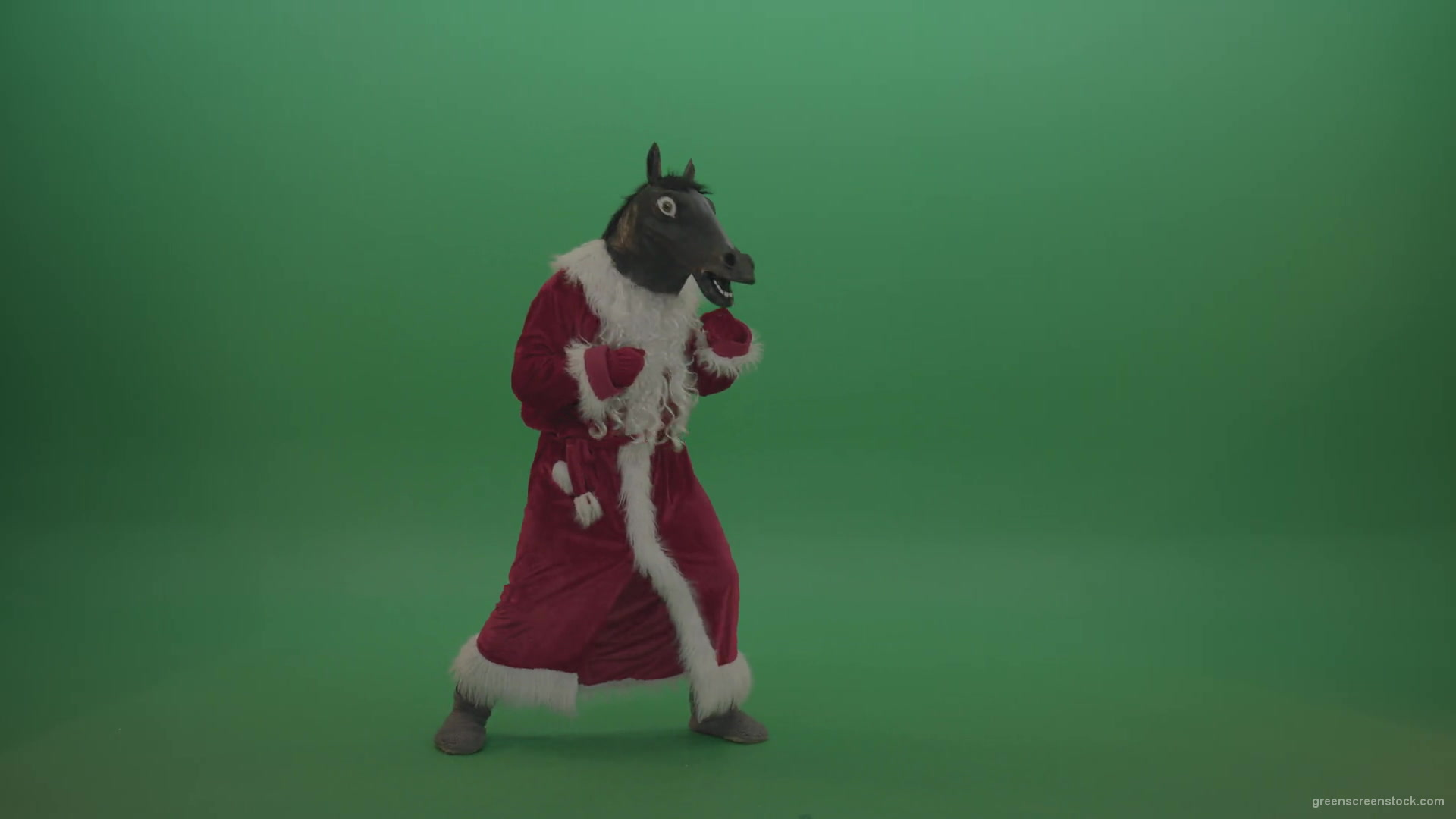 Horse-head-santa-displays-his-fight-techniques-over-chromakey-background-1920_006 Green Screen Stock