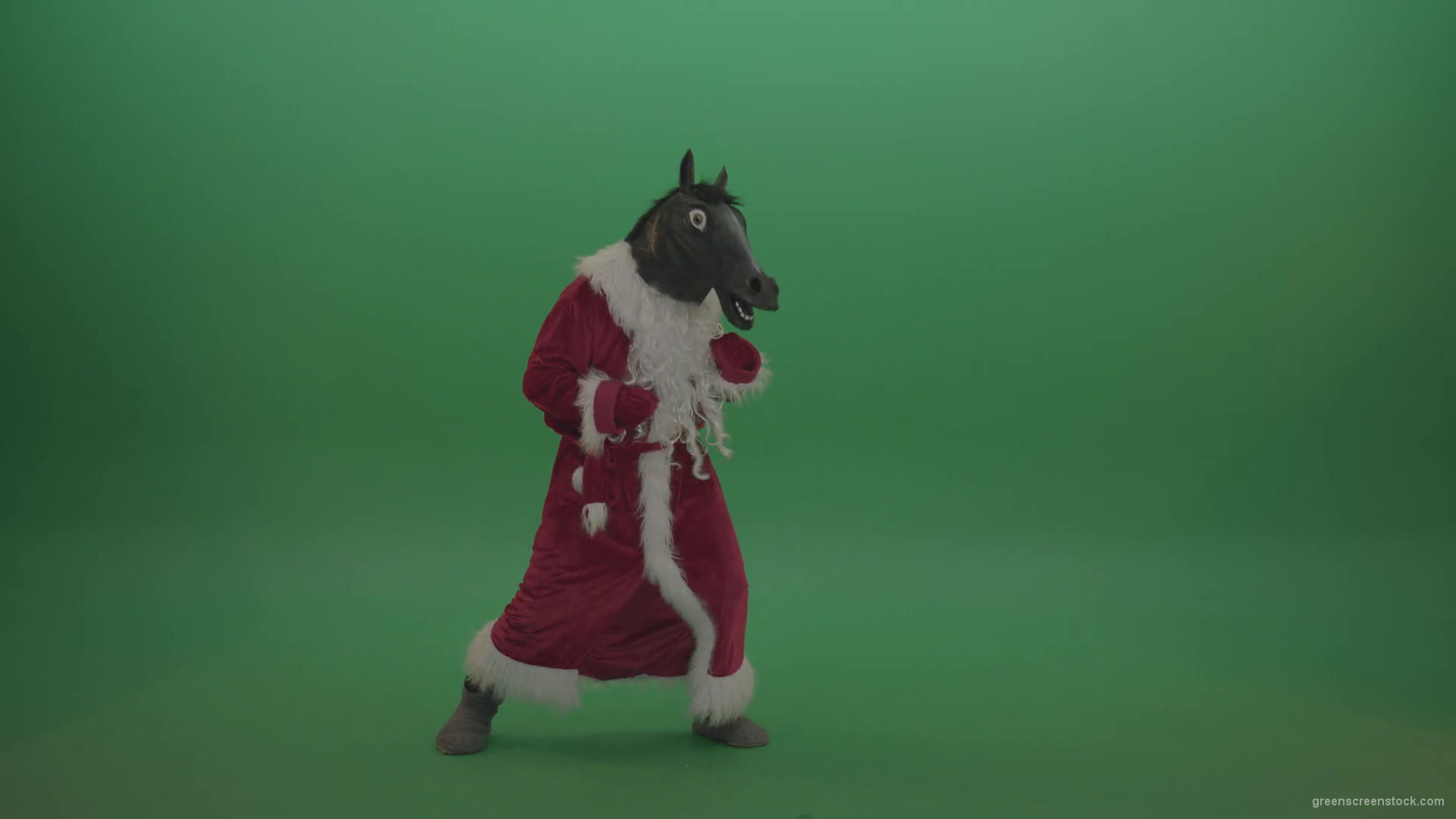 Horse-head-santa-displays-his-fight-techniques-over-chromakey-background-1920_008 Green Screen Stock