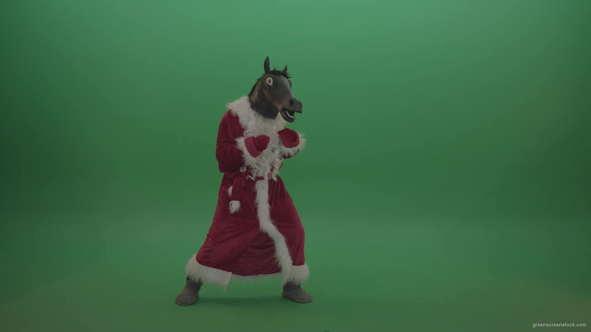 Horse-head-santa-displays-his-fight-techniques-over-chromakey-background-1920_009 Green Screen Stock