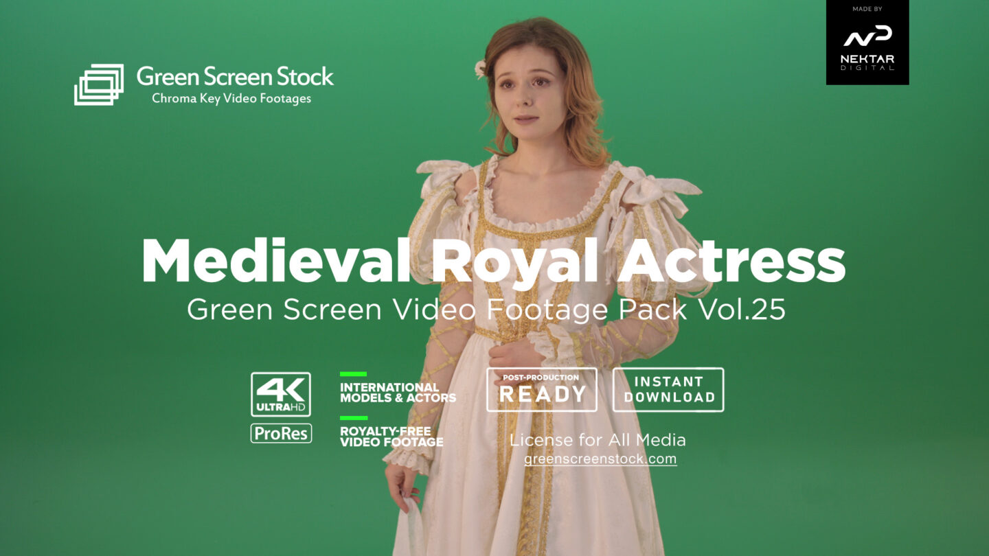 Medieval Royal Actress girl woman green screen video footage