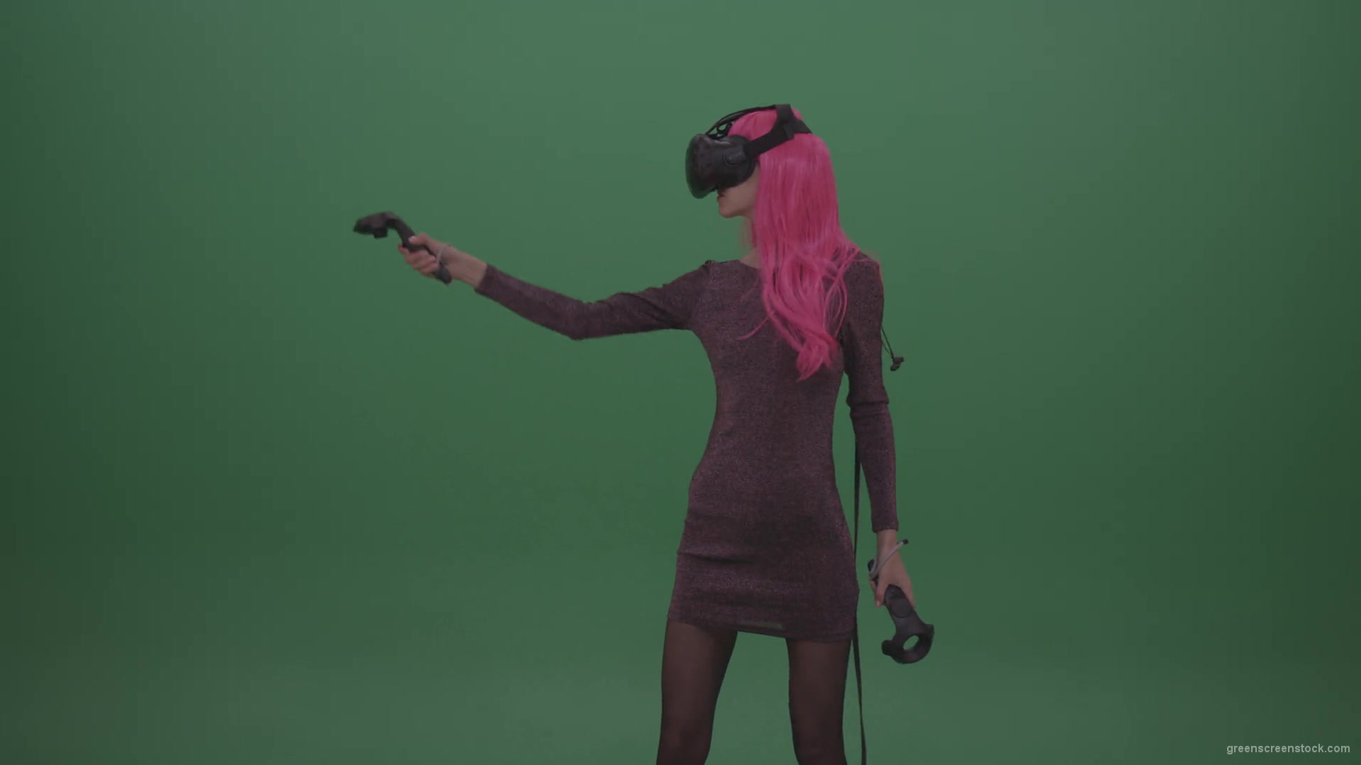 vj video background Pink_Hair_Young_Japanese_Anime_Rock_Girl_Shooting_Enemies_In_Virtual_Reality_Game_Heavy_Wind_Weather_Green_Screen_Wall_Background-1920_003