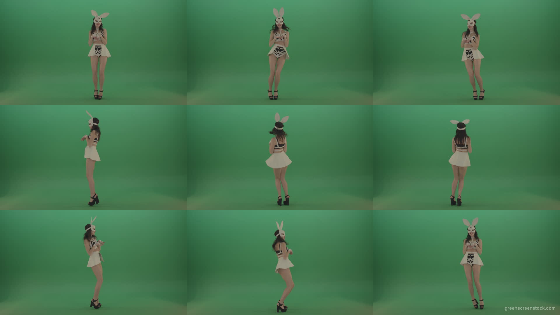 Rotating-jumping-rabbit-dancing-go-go-Girl-over-Green-Screen-1920 Green Screen Stock