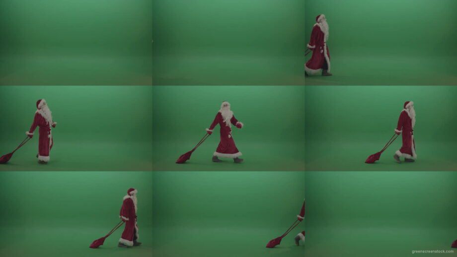 Santa-graciously-walks-across-with-gift-bag-over-chromakey-background-1920 Green Screen Stock