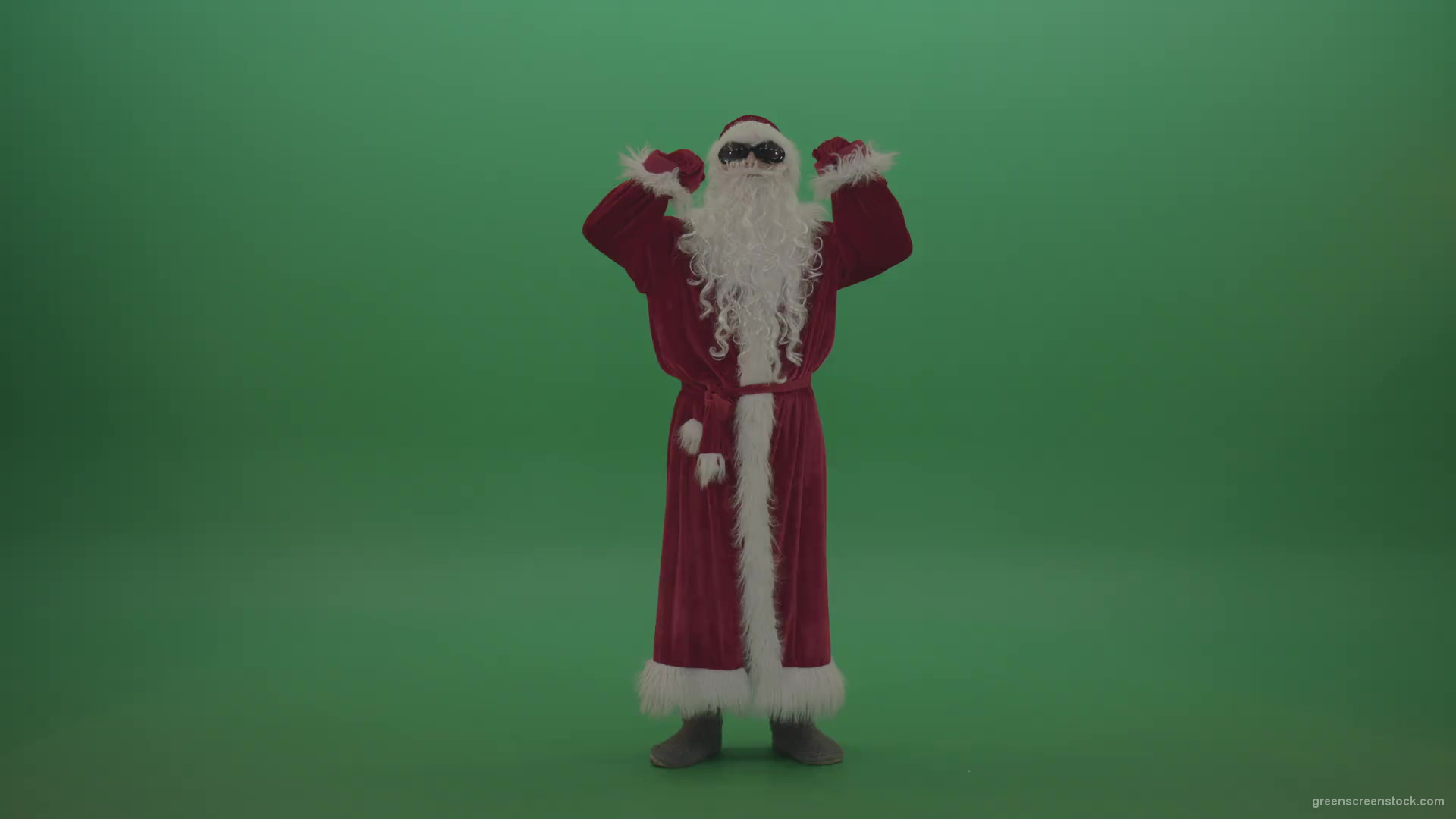 Santa-in-black-glasses-celebrates-his-victory-over-green-screen-background-1920_001 Green Screen Stock