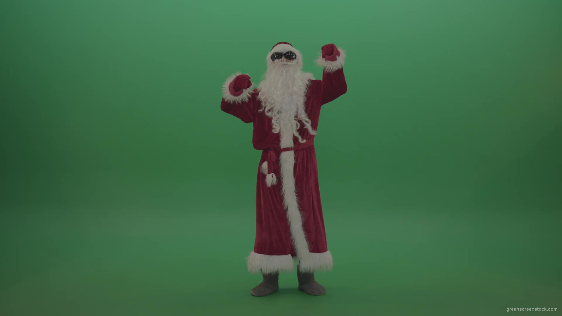 Santa-in-black-glasses-celebrates-his-victory-over-green-screen-background-1920_007 Green Screen Stock