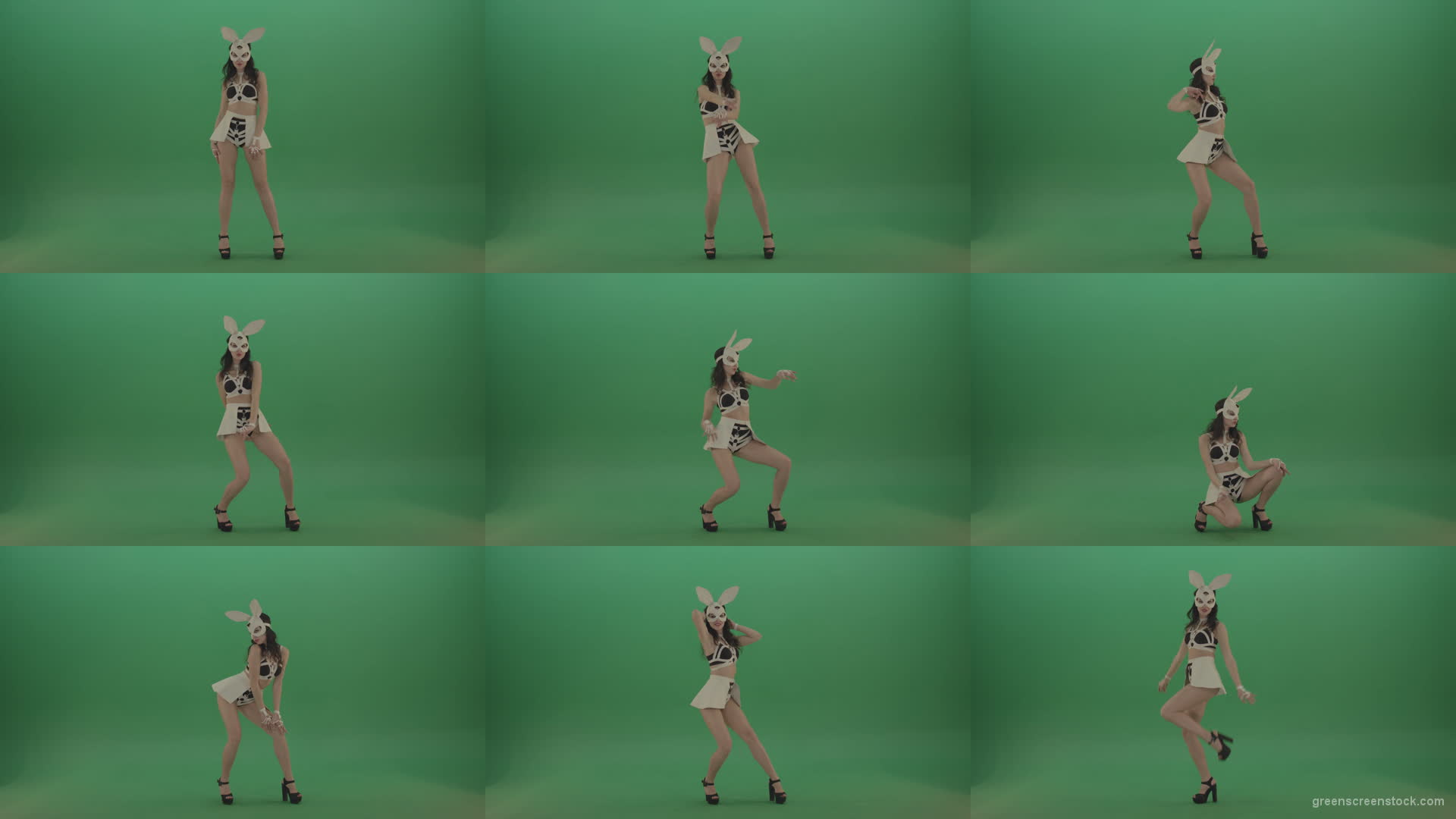 Sexy-posing-Bunny-Girl-dancing-Go-Go-Rabbit-Dance-over-Green-Screen-1920 Green Screen Stock