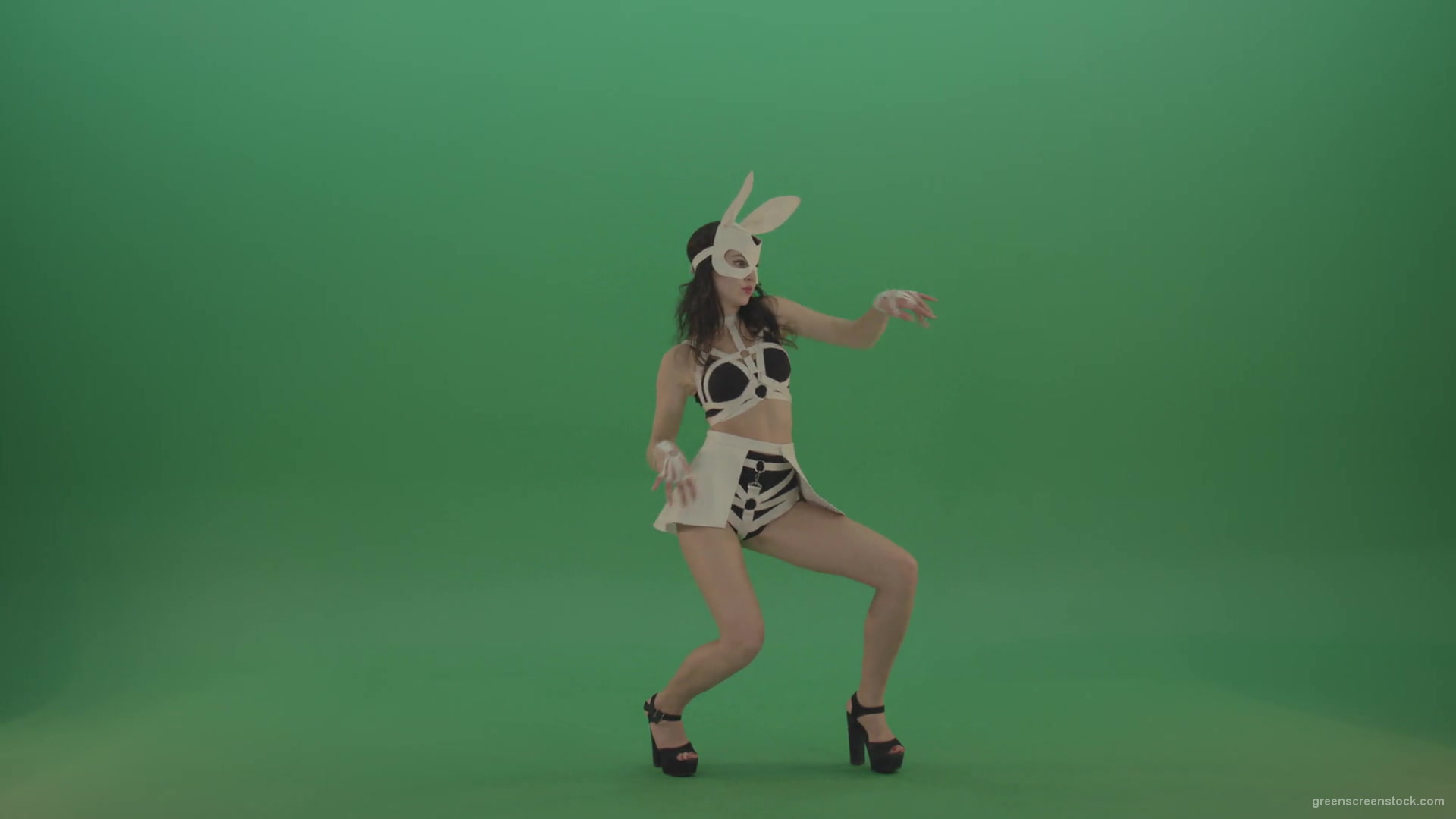Sexy-posing-Bunny-Girl-dancing-Go-Go-Rabbit-Dance-over-Green-Screen-1920_005 Green Screen Stock