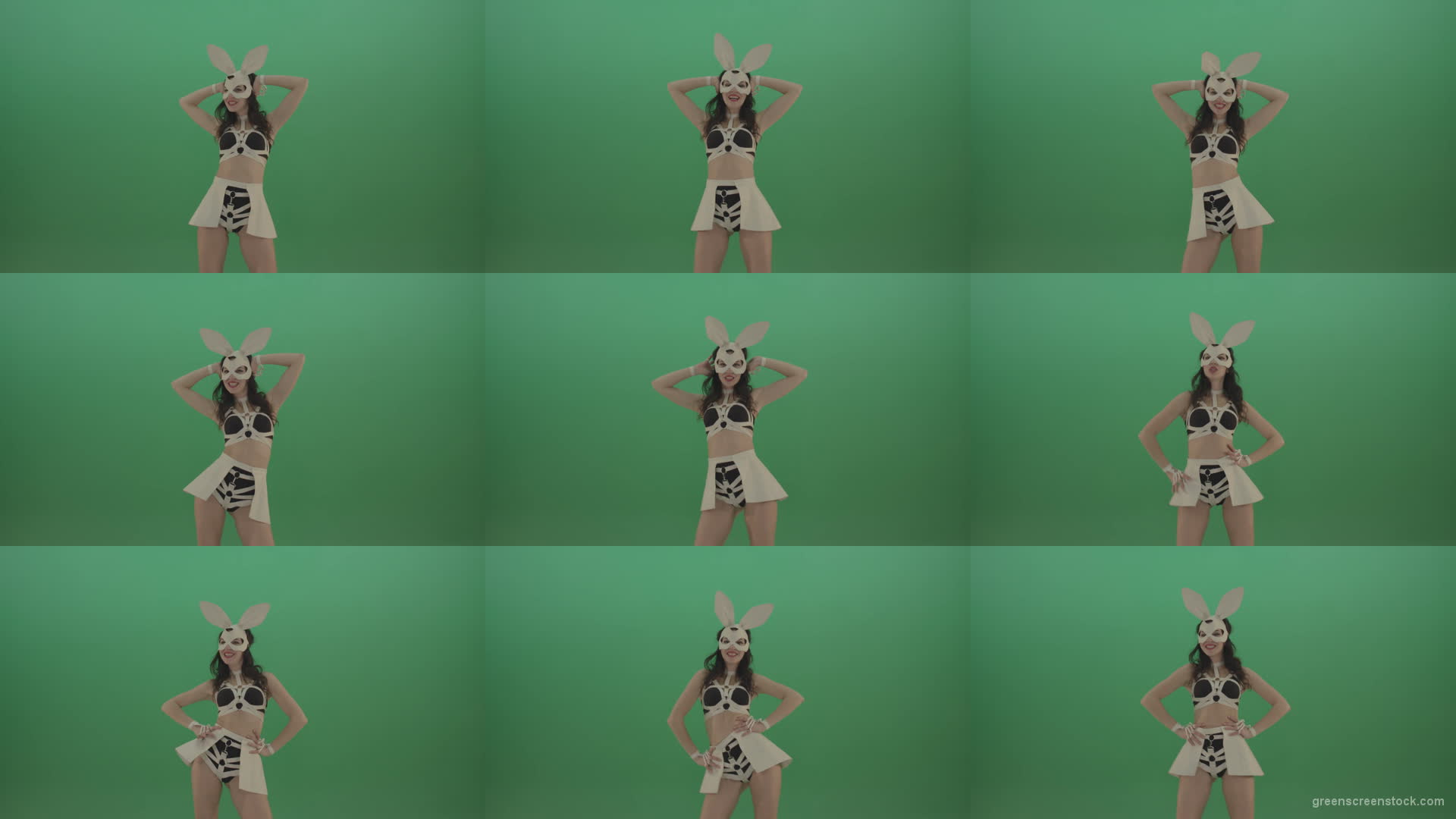 White-Rabbit-Girl-sexy-posing-dancing-in-bunny-style-over-Green-Screen-1920 Green Screen Stock