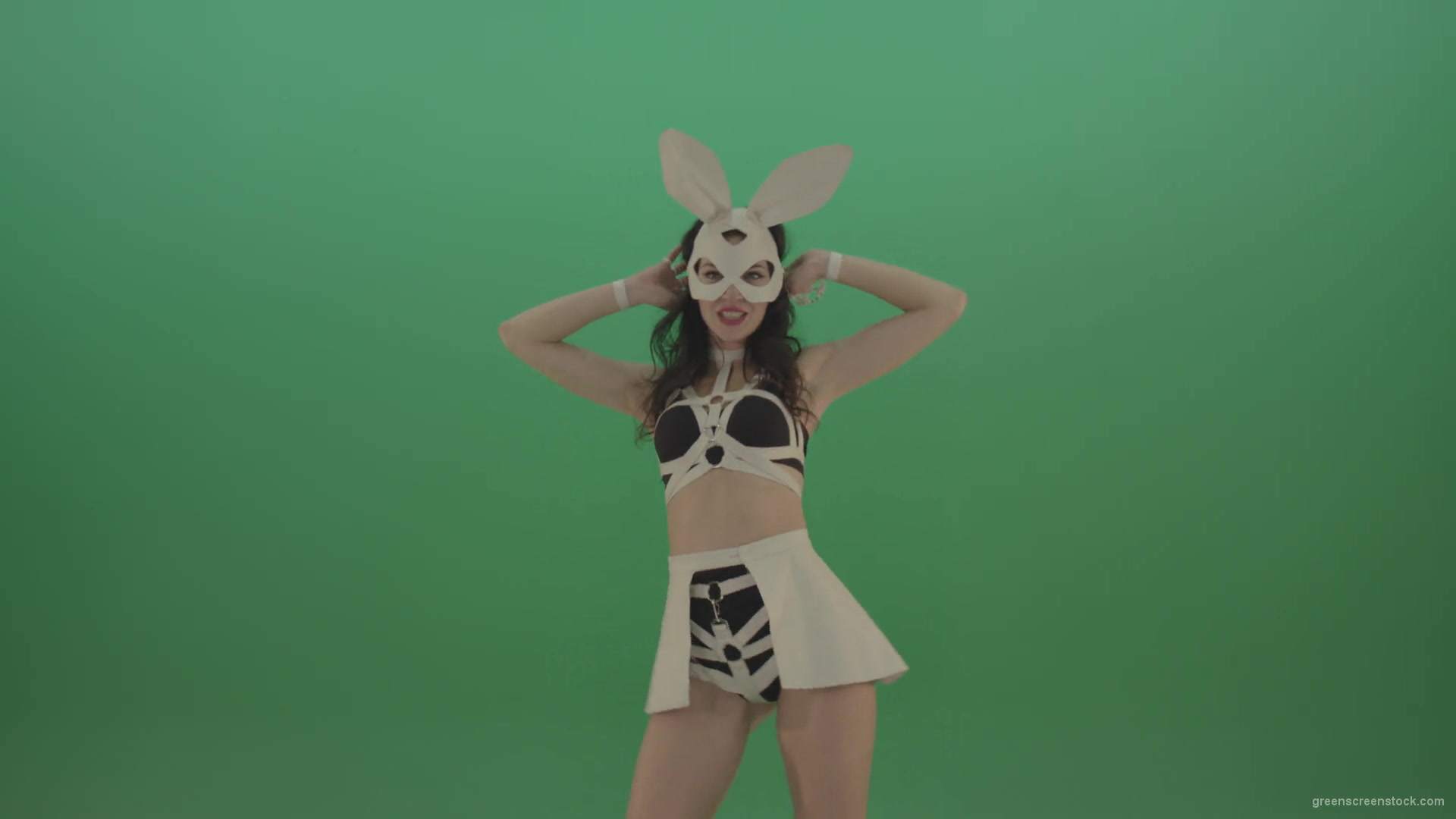 White-Rabbit-Girl-sexy-posing-dancing-in-bunny-style-over-Green-Screen-1920_005 Green Screen Stock