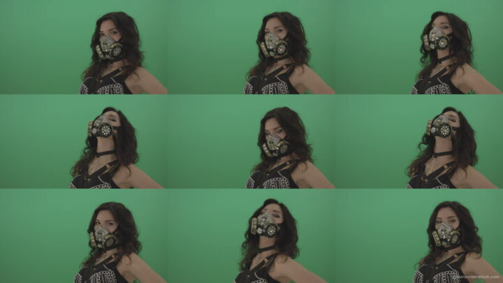 Black-hair-girl-in-diamond-fashion-mask-moving-head-on-chromakey-1920 Green Screen Stock