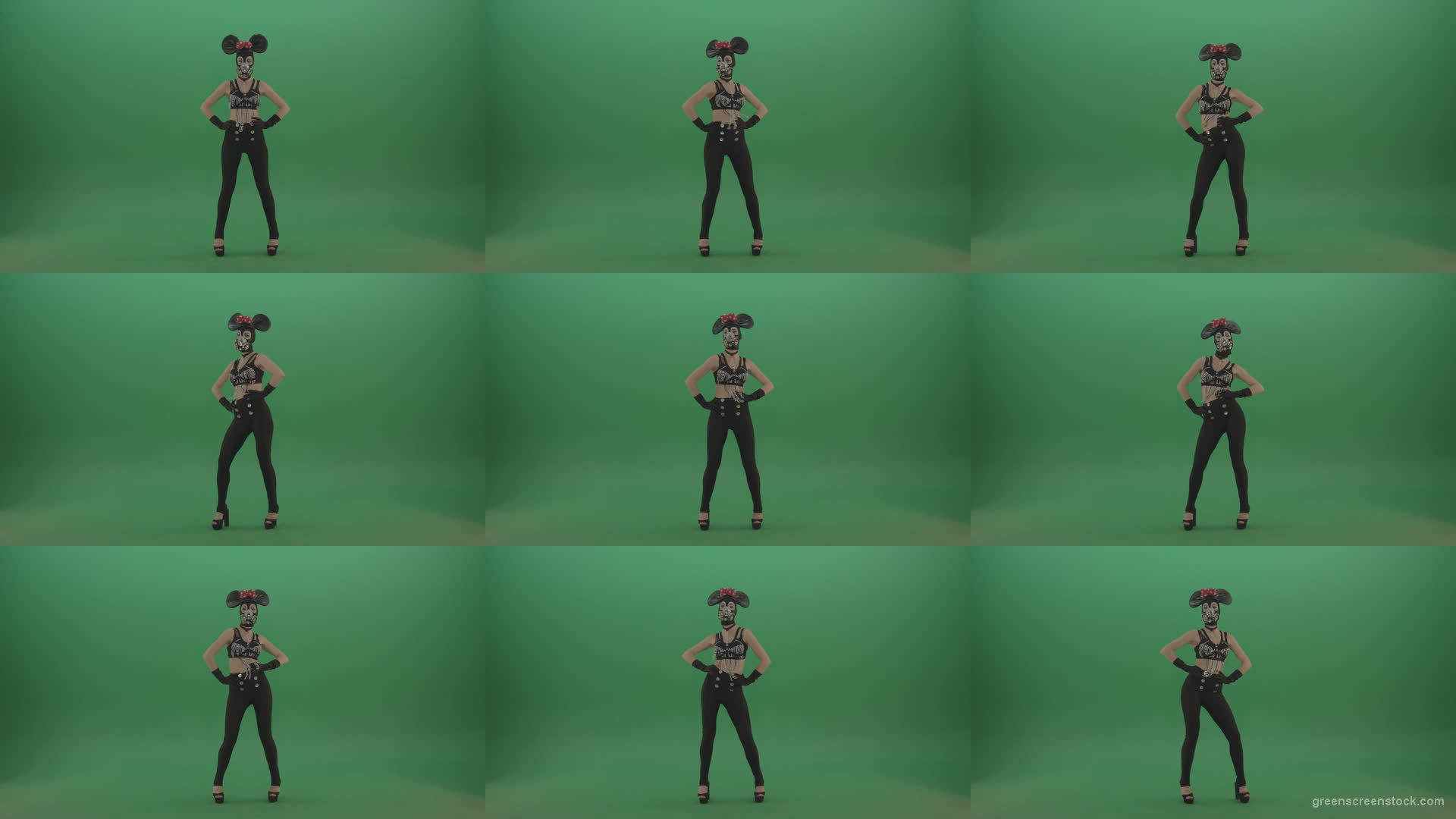 Full-size-strip-girl-in-mouse-costume-and-mask-shaking-ass-and-dancing-on-green-screen-1920 Green Screen Stock