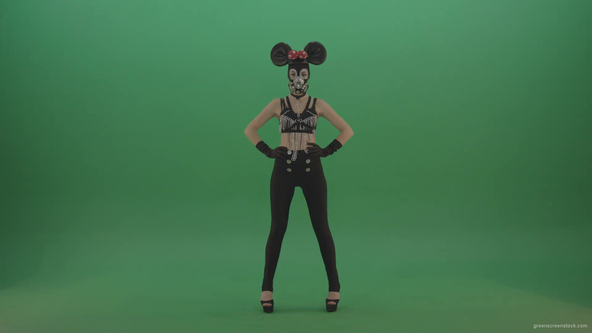 Full-size-strip-girl-in-mouse-costume-and-mask-shaking-ass-and-dancing-on-green-screen-1920_001 Green Screen Stock
