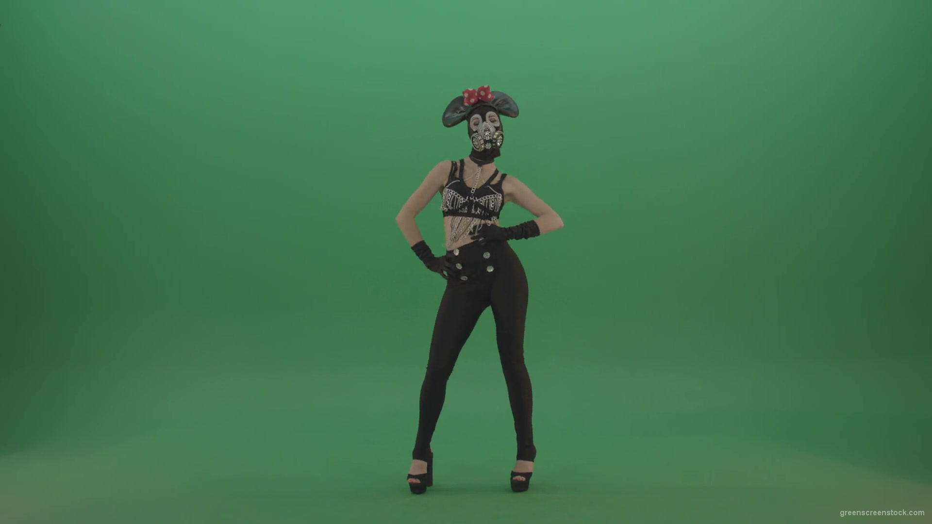 Full-size-strip-girl-in-mouse-costume-and-mask-shaking-ass-and-dancing-on-green-screen-1920_006 Green Screen Stock