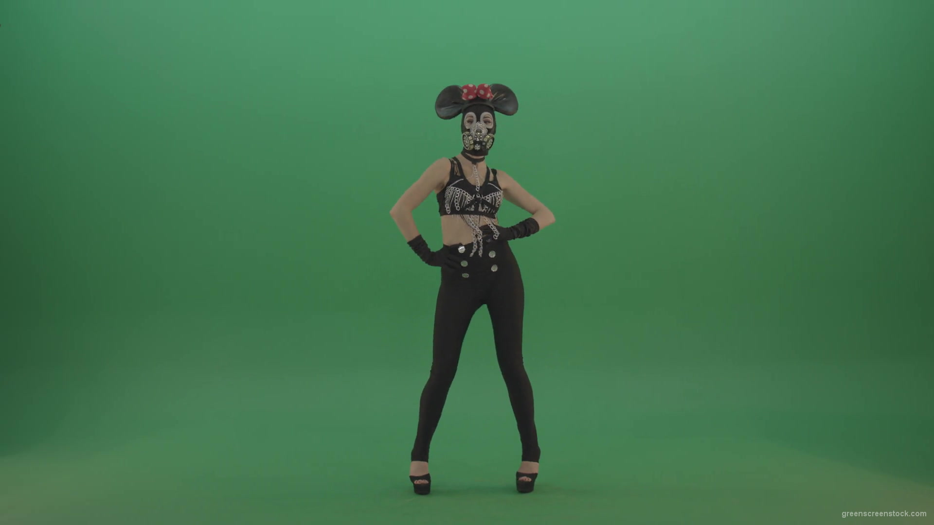 Full-size-strip-girl-in-mouse-costume-and-mask-shaking-ass-and-dancing-on-green-screen-1920_007 Green Screen Stock