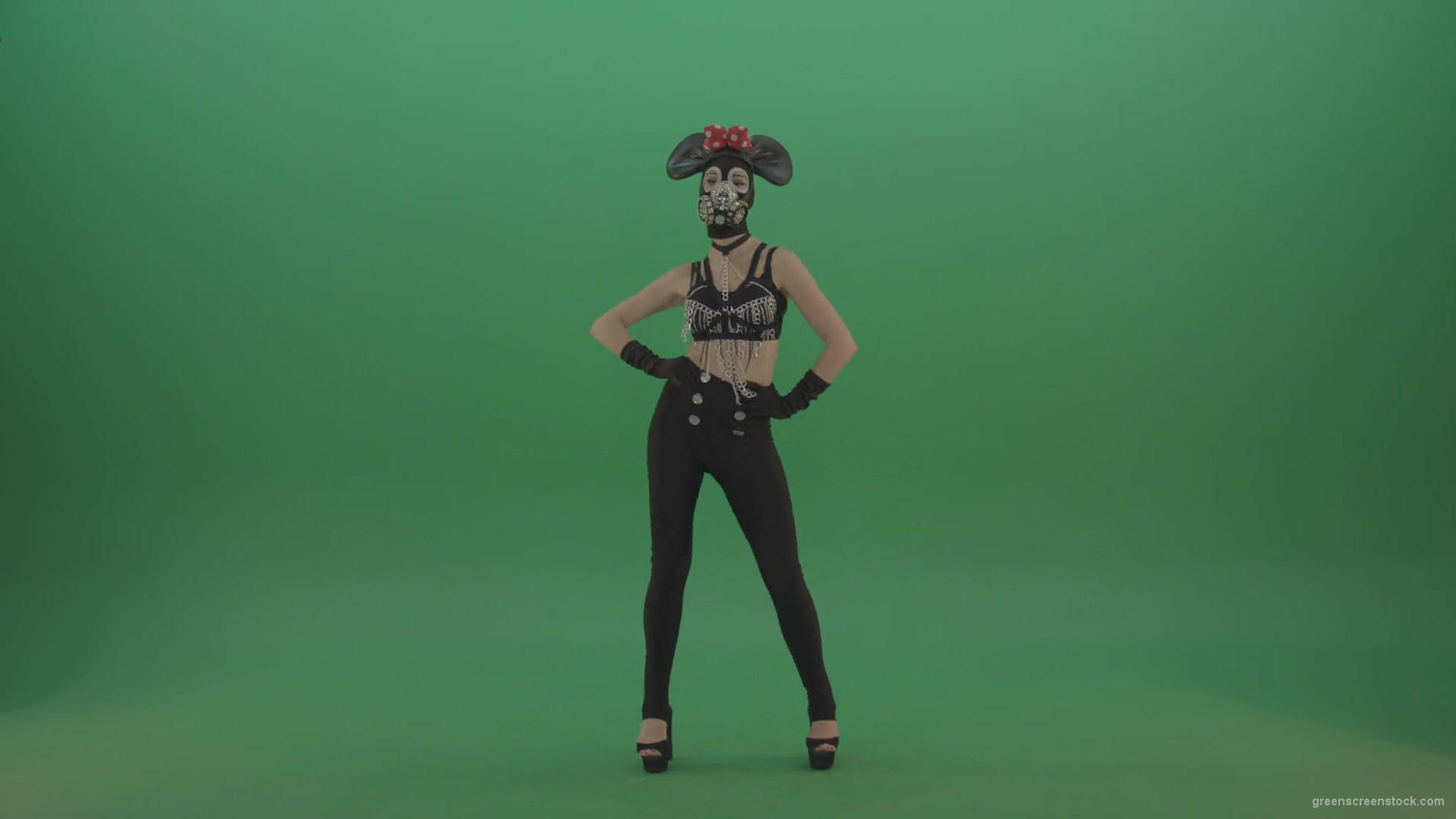 Full-size-strip-girl-in-mouse-costume-and-mask-shaking-ass-and-dancing-on-green-screen-1920_008 Green Screen Stock