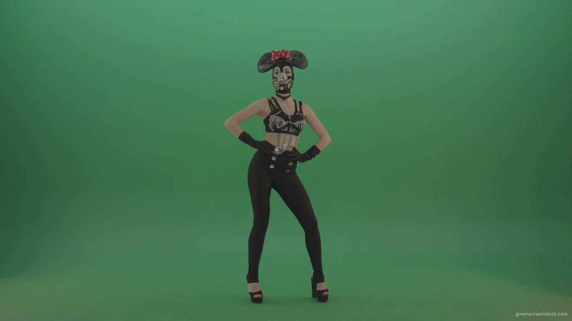 Full-size-strip-girl-in-mouse-costume-and-mask-shaking-ass-and-dancing-on-green-screen-1920_009 Green Screen Stock