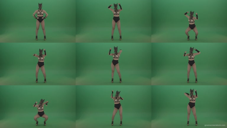 Girl-in-wolf-fetish-mask-sit-down-and-stand-up-making-hand-beat-on-green-screen-1920 Green Screen Stock