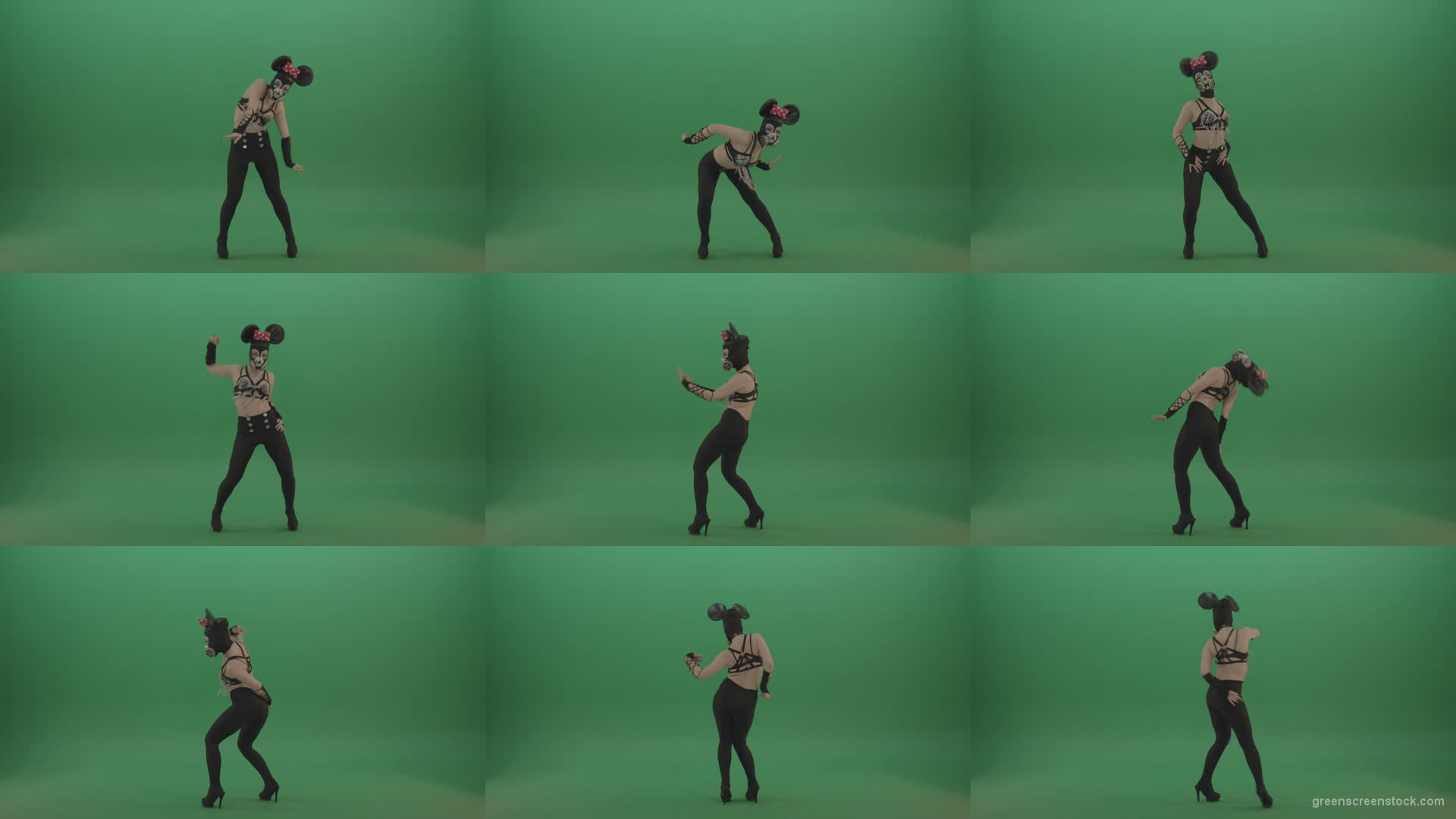 Girl-quickly-dances-in-the-style-of-Mickey-Mouse-on-the-sides-of-a-sexy-costume-on-green-screen-1920 Green Screen Stock