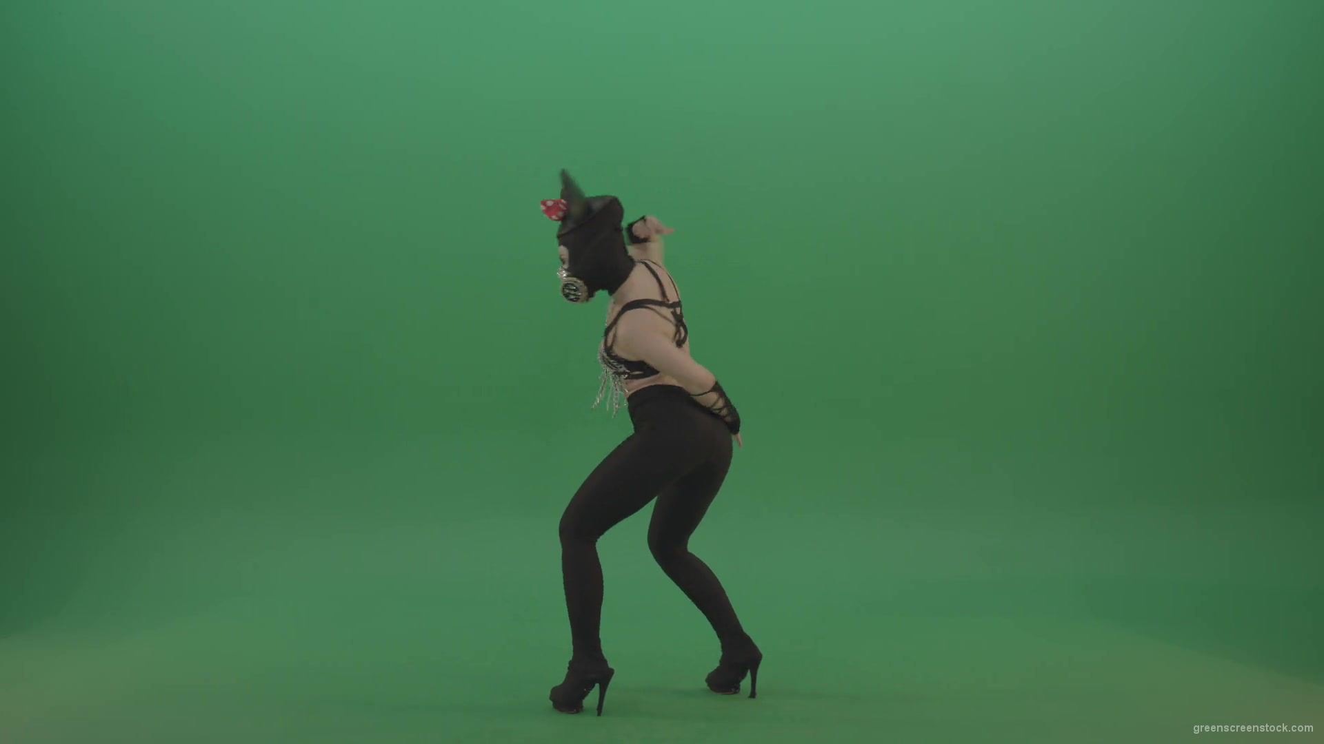 Girl-quickly-dances-in-the-style-of-Mickey-Mouse-on-the-sides-of-a-sexy-costume-on-green-screen-1920_007 Green Screen Stock