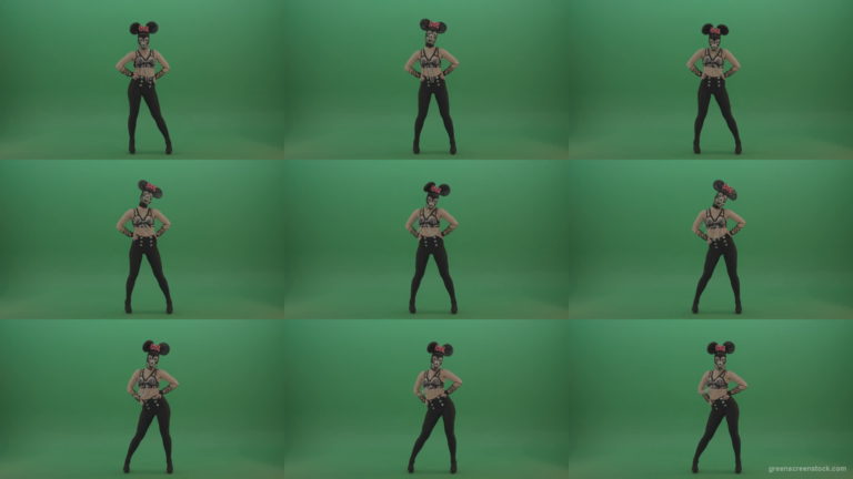 Mickey-Mouse-girl-dancing-cyclically-in-the-sides-of-a-sexy-costume-on-green-screen-1920 Green Screen Stock