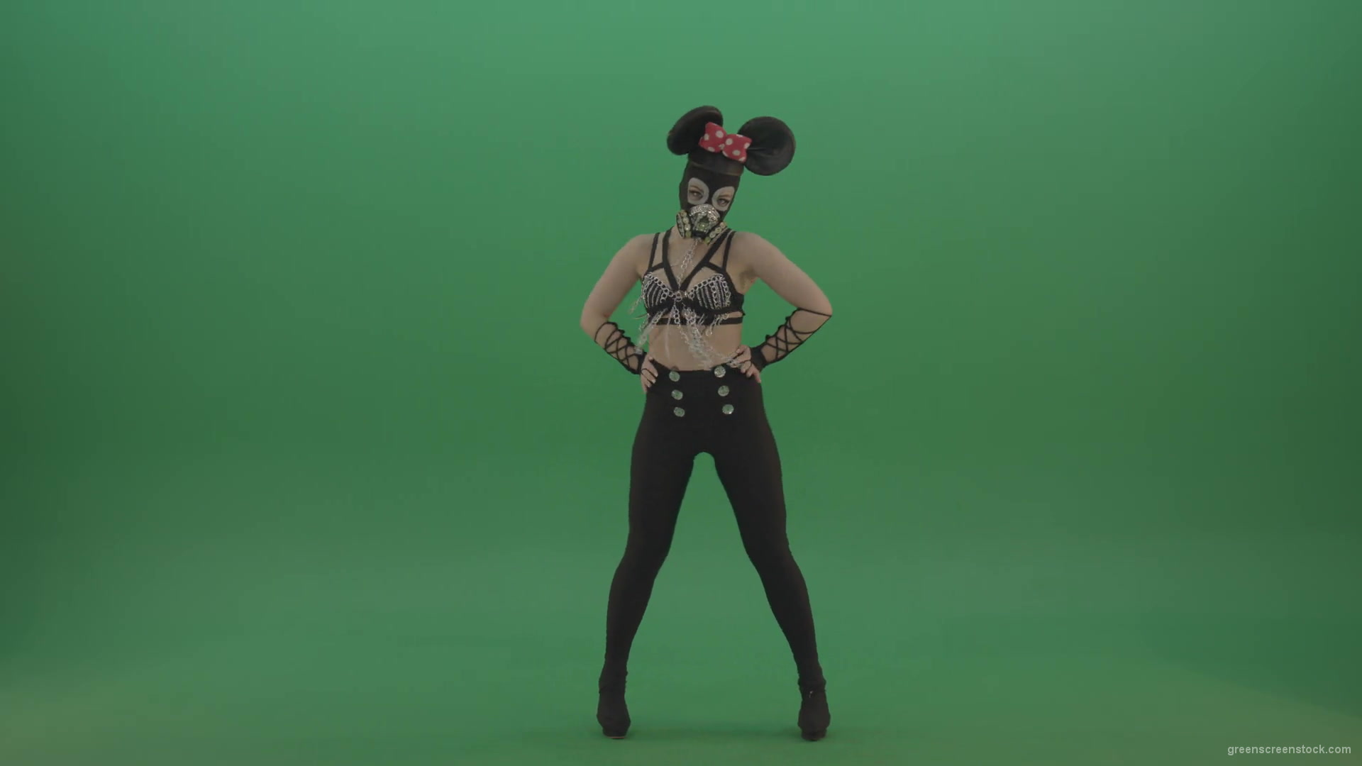 Mickey-Mouse-girl-dancing-cyclically-in-the-sides-of-a-sexy-costume-on-green-screen-1920_005 Green Screen Stock