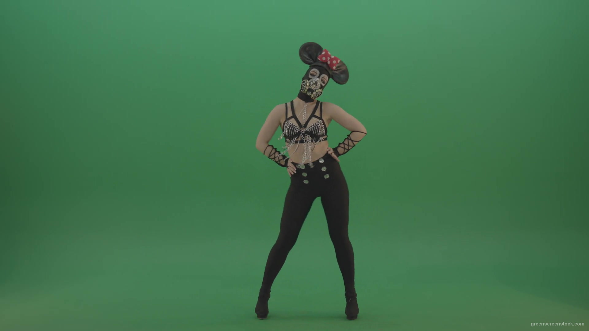 Mickey-Mouse-girl-dancing-cyclically-in-the-sides-of-a-sexy-costume-on-green-screen-1920_006 Green Screen Stock