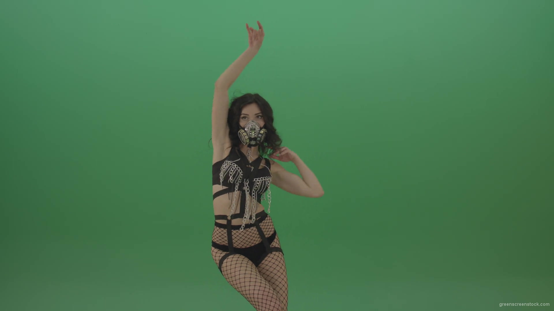 Sexy-dancing-Go-Go-PJ-Girl-in-black-fetish-suite-on-chroma-key-1920_005 Green Screen Stock